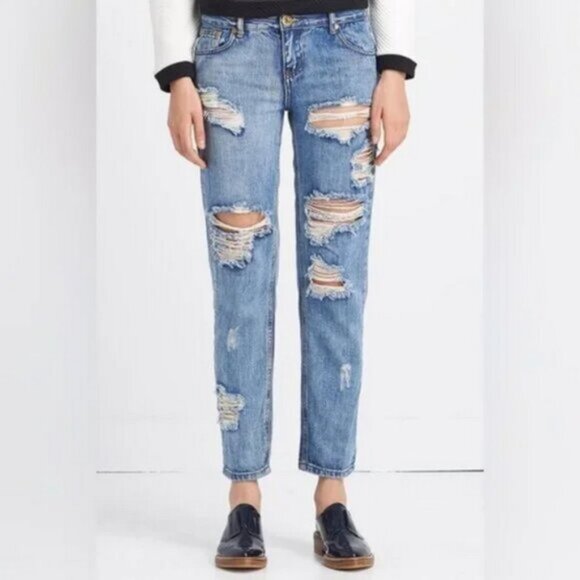 ONE TEASPOON Awesome Baggies Jeans Size 24 Bue Destroyed Distressed Low Waist - Picture 16 of 16